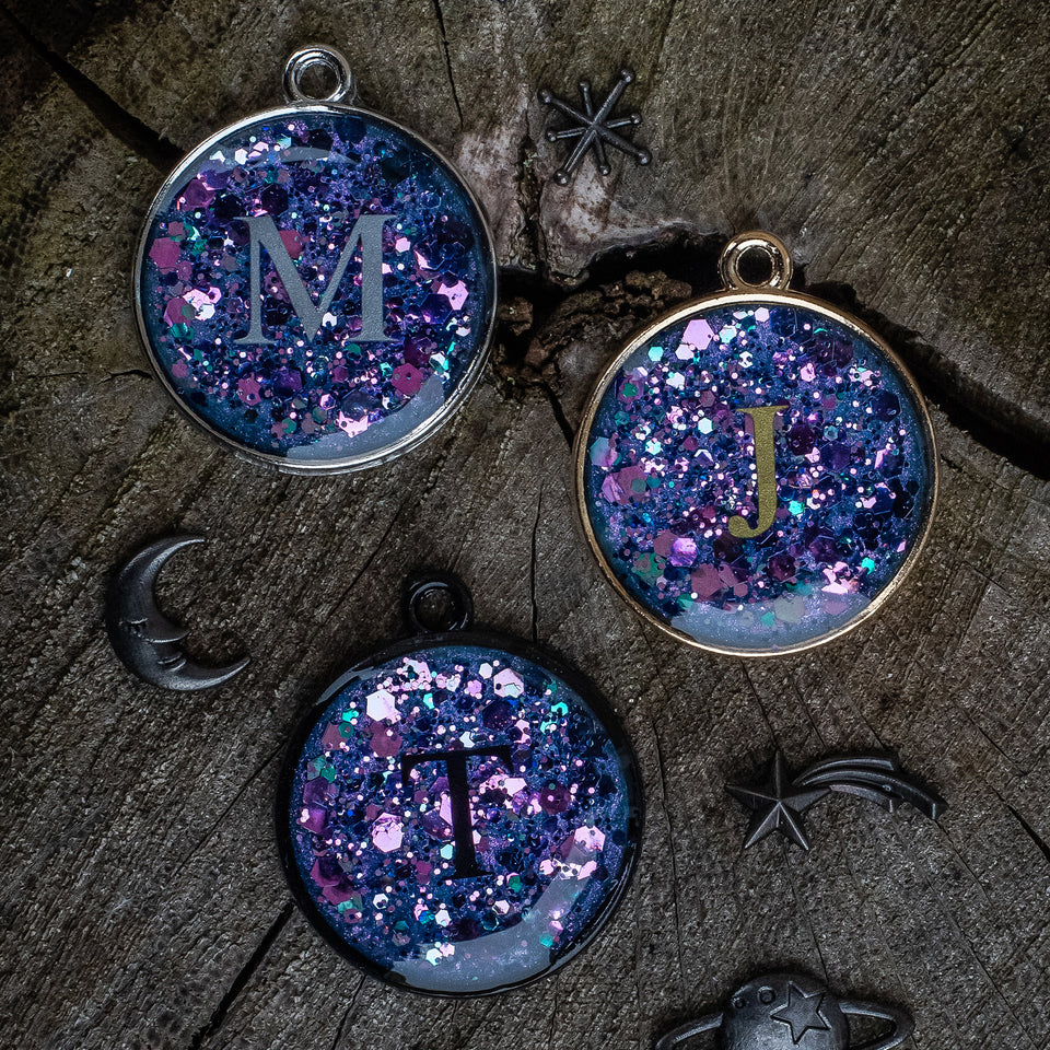 Blue glittering resin dog tags